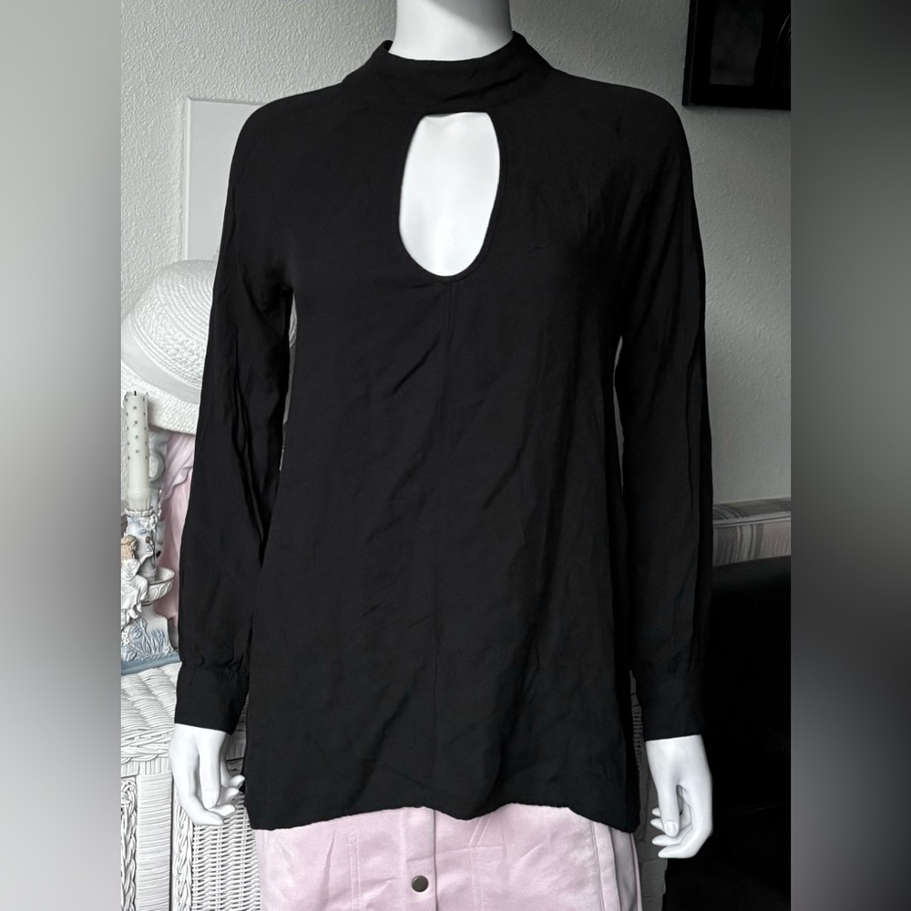 For Love & Lemons High Neck Front Cutout Pullover Top Long Sleeves Black Size XS
